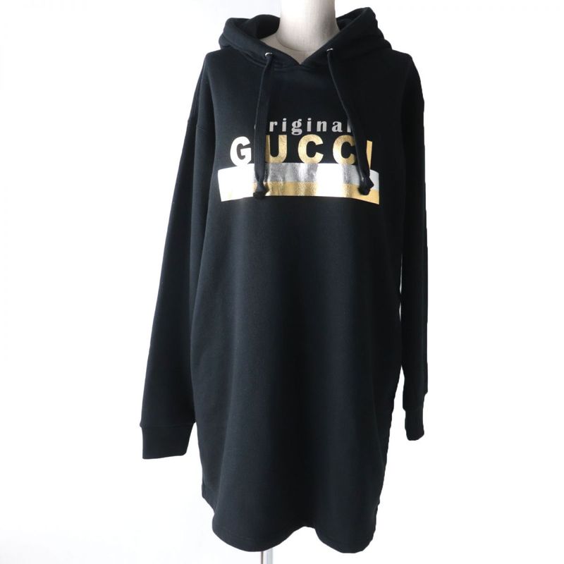 Gucci 610127 Logo Print Long Sleeve 100% Cotton Hooded Dress/dress