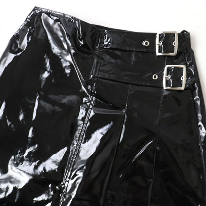 Gucci 21AW 669706 Vinyl Effect Skirt With Front Belt Black 36 Ladies