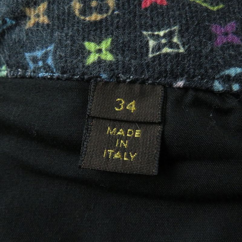 Louis Vuitton Monogram Multi Denim Skirt With Logo Button Black X Multi