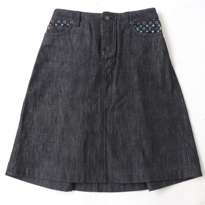 Louis Vuitton Monogram Multi Denim Skirt With Logo Button Black X Multi