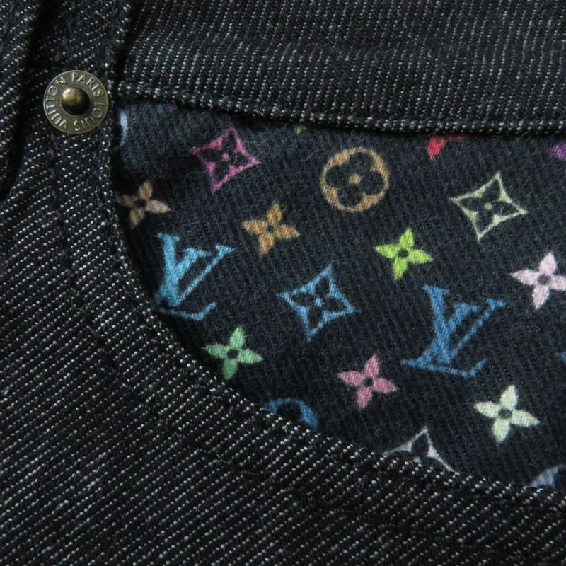 Louis Vuitton Monogram Multi Denim Skirt With Logo Button Black X Multi