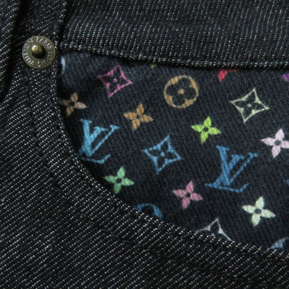 Louis Vuitton Monogram Multi Denim Skirt With Logo Button Black X Multi