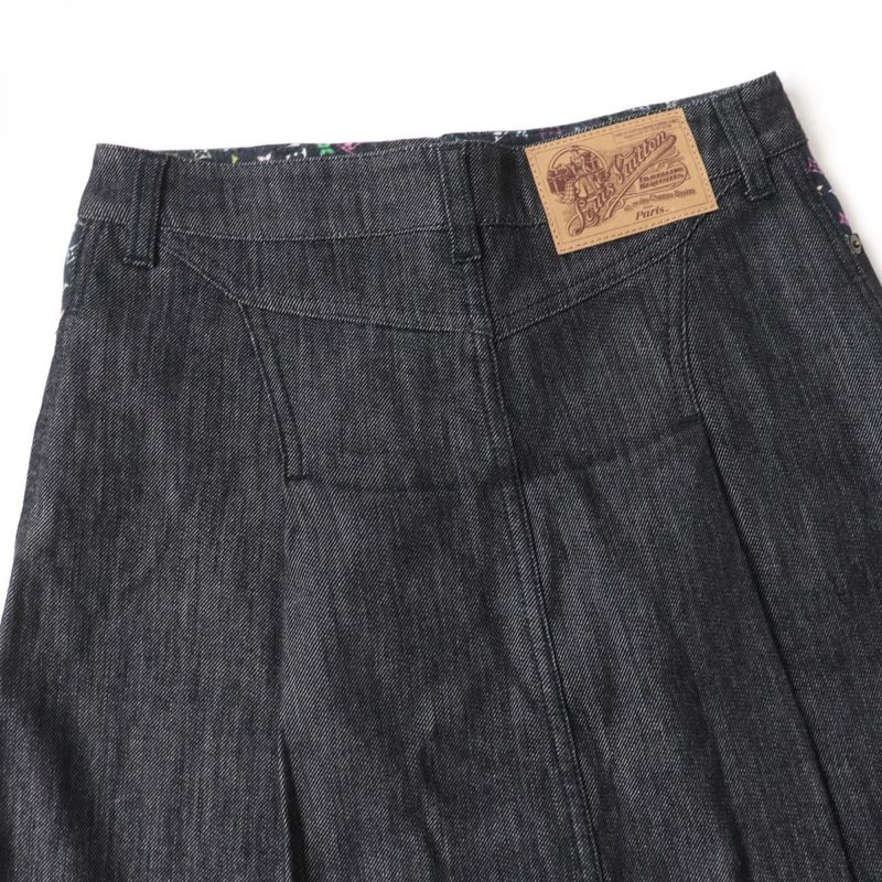 Louis Vuitton Monogram Multi Denim Skirt With Logo Button Black X Multi