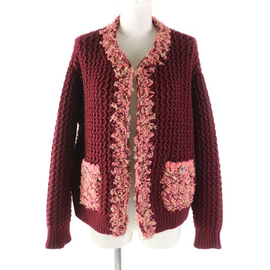 CHANEL P72932 100% Cashmere Mixed Knit Thick Knit Cardigan With Coco Mark
