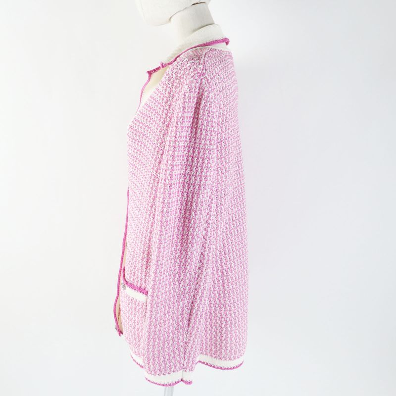 CHANEL 22SS P72239 100% Cotton Cardigan/knit Jacket With Lion Logo Buttons