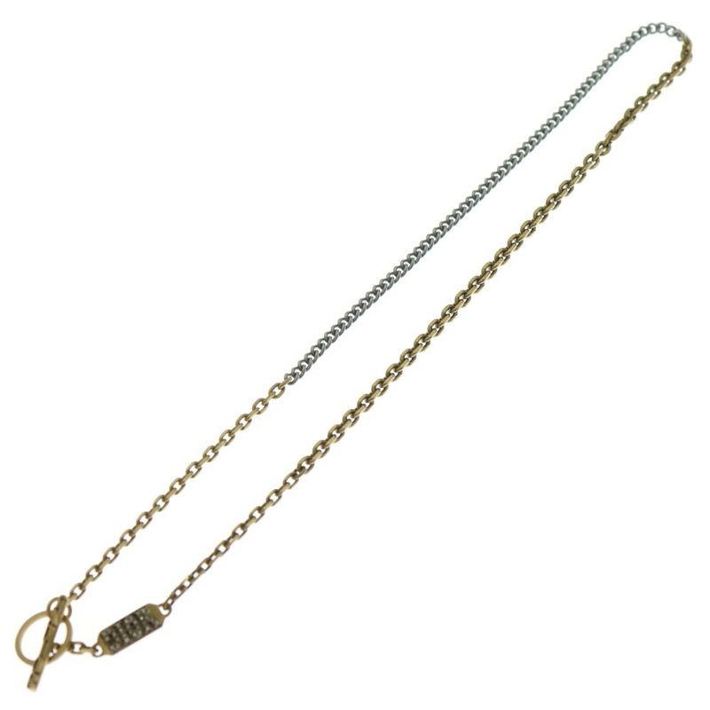 DIOR Jadior Rhinestone Logo Necklace Pendant Chain Gold X Silver GP