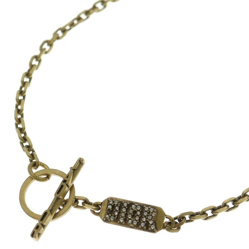 DIOR Jadior Rhinestone Logo Necklace Pendant Chain Gold X Silver GP
