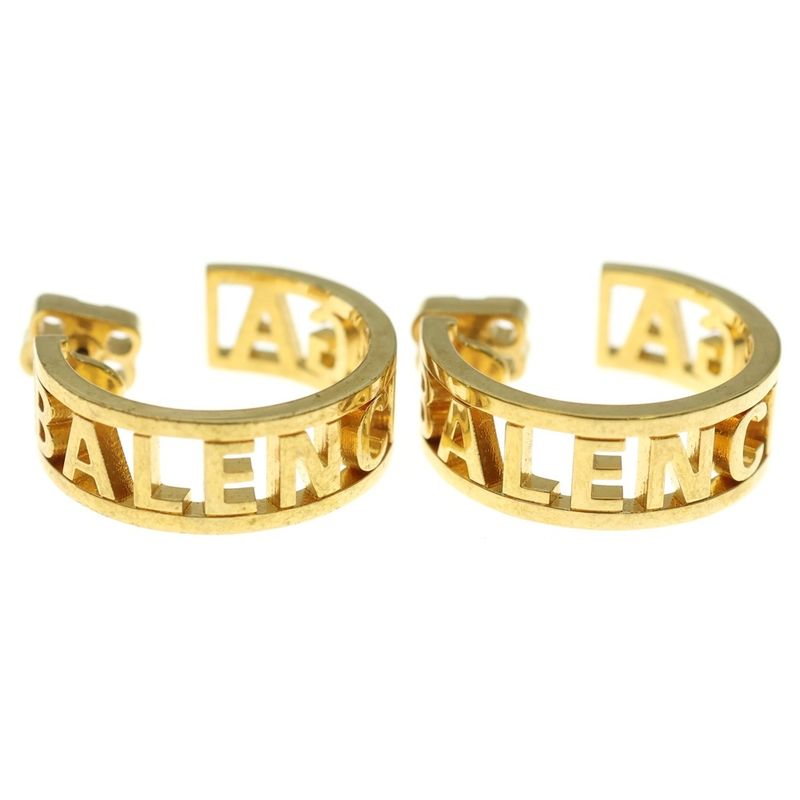 Balenciaga LOGO HOOP Pierce Logo Hoop Earrings Gold