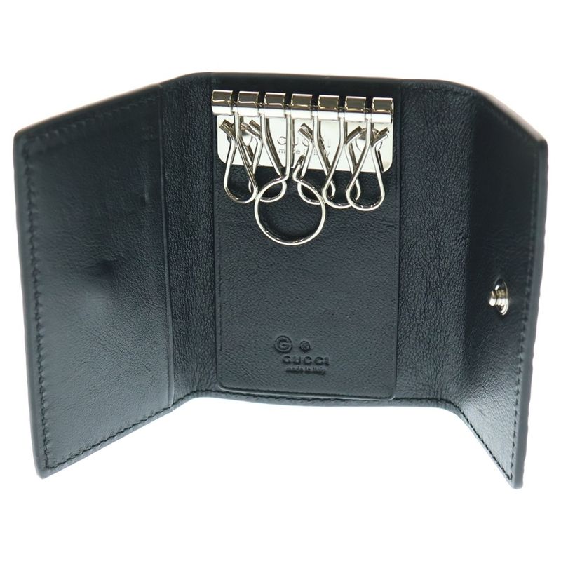 Guccissima Key Case Key Ring Bagcharm Black Leather 150402 Silverhardware