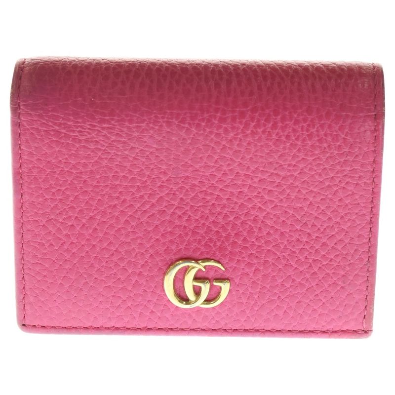 Gucci GG Marmont Bifold Wallet Compact Wallet Card Case Pink Leather 456126