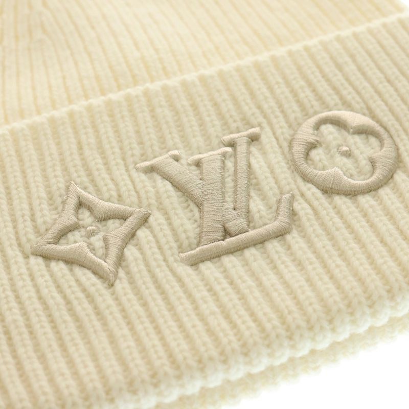 Louis Vuitton Bonnet LV Headline Beanie Logo Embroidery Knit Hat Cream Ivory