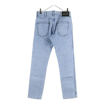 Gucci Vintage Logo Print Leather Patch Washed Button Fly Tapered Denim Pants