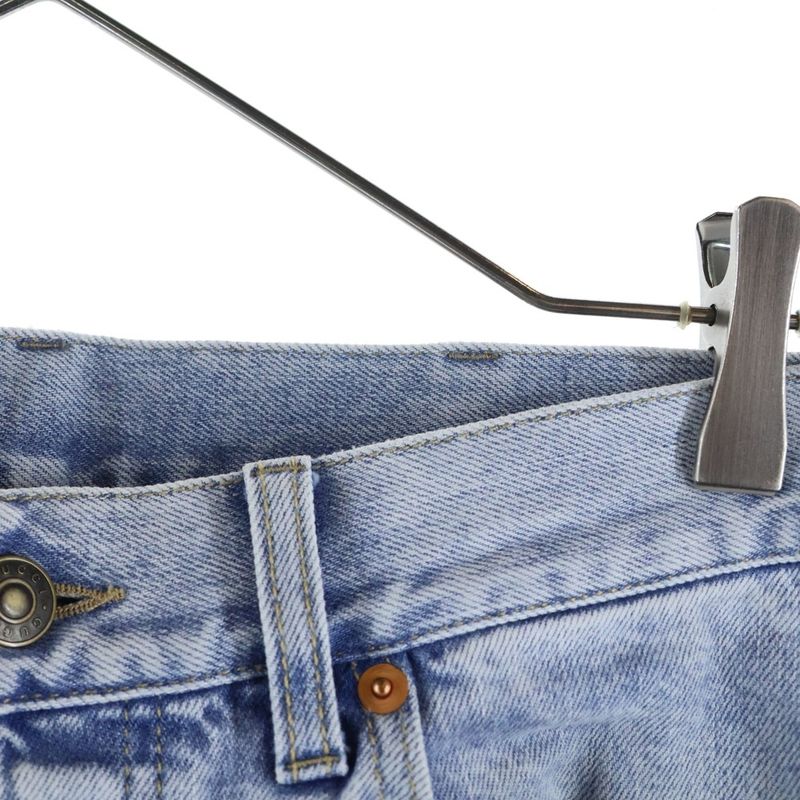 Gucci Vintage Logo Print Leather Patch Washed Button Fly Tapered Denim Pants