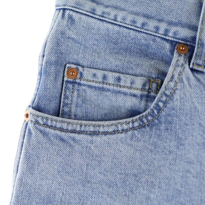 Gucci Vintage Logo Print Leather Patch Washed Button Fly Tapered Denim Pants