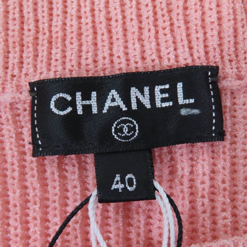 CHANEL 17P P56135k07344 Pearl Coco Mark Part Short Sleeves Knit Pink 40 Made In