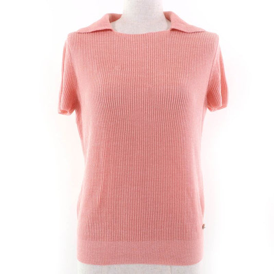 CHANEL 17P P56135k07344 Pearl Coco Mark Part Short Sleeves Knit Pink 40 Made In