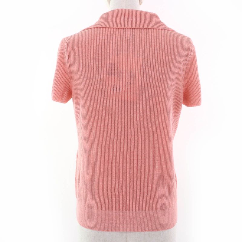 CHANEL 17P P56135k07344 Pearl Coco Mark Part Short Sleeves Knit Pink 40 Made In