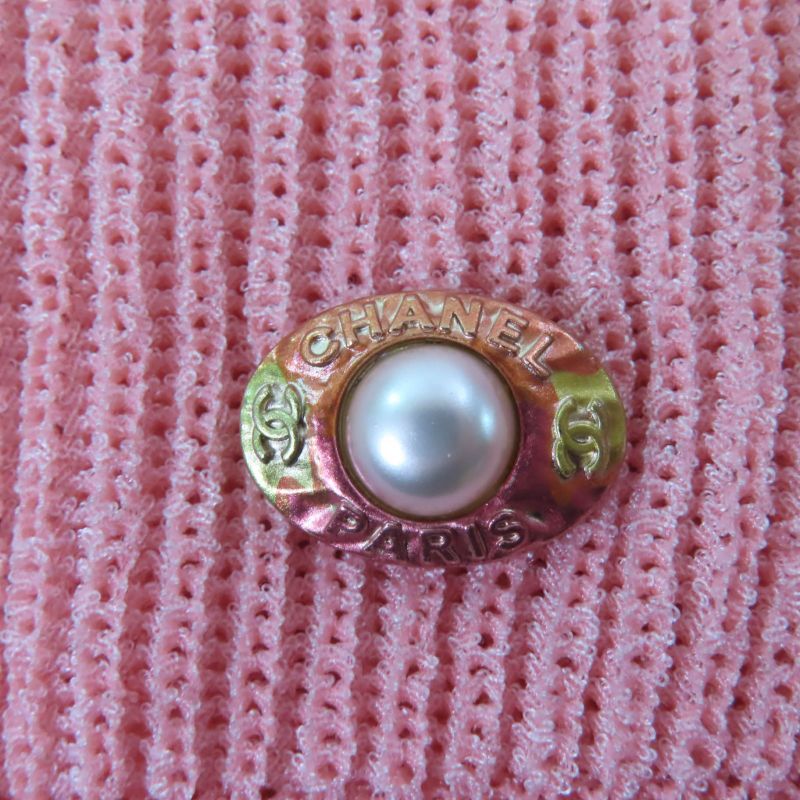 CHANEL 17P P56135k07344 Pearl Coco Mark Part Short Sleeves Knit Pink 40 Made In