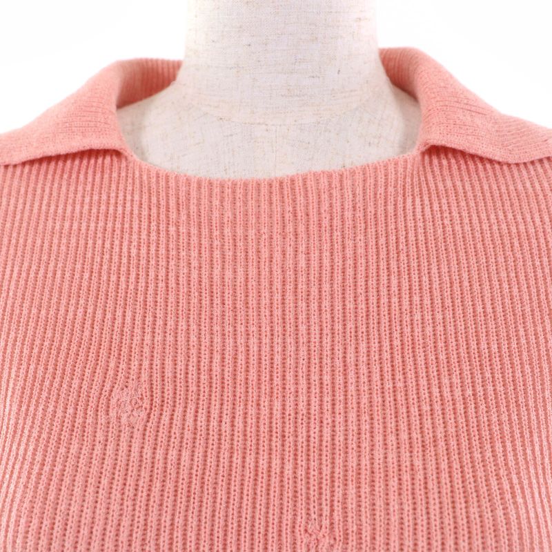 CHANEL 17P P56135k07344 Pearl Coco Mark Part Short Sleeves Knit Pink 40 Made In
