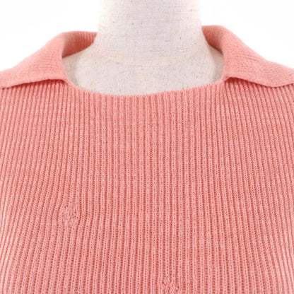 CHANEL 17P P56135k07344 Pearl Coco Mark Part Short Sleeves Knit Pink 40 Made In