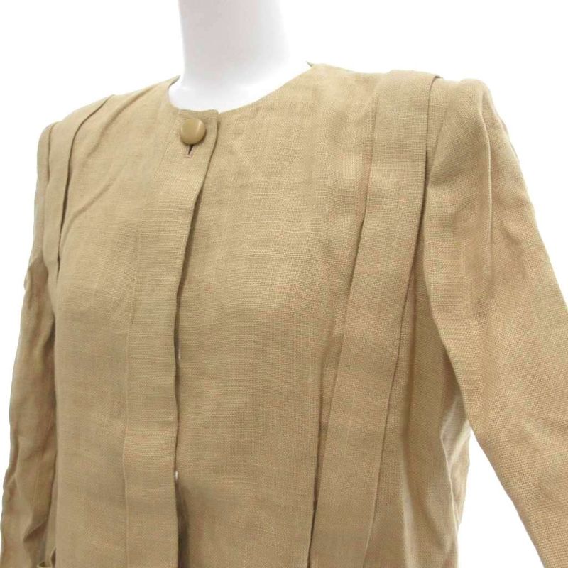 Christian DIOR Pret-a-porter Vintage Setup Collarless Jacket Skirt Linen M