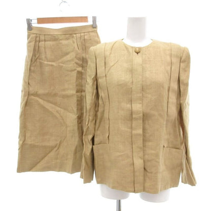 Christian DIOR Pret-a-porter Vintage Setup Collarless Jacket Skirt Linen M