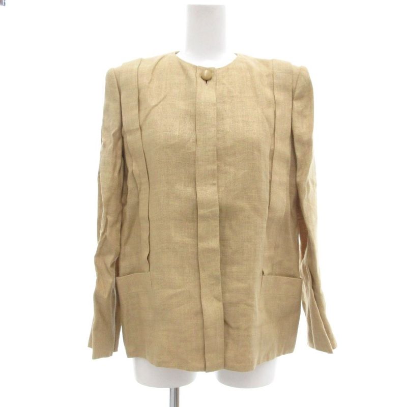 Christian DIOR Pret-a-porter Vintage Setup Collarless Jacket Skirt Linen M