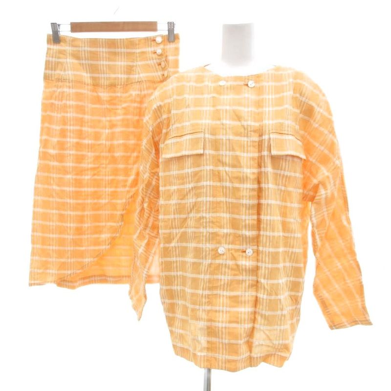 Christian DIOR Sports Vintage Set Up Shirt Jacket Skirt Linen Blend Checked M