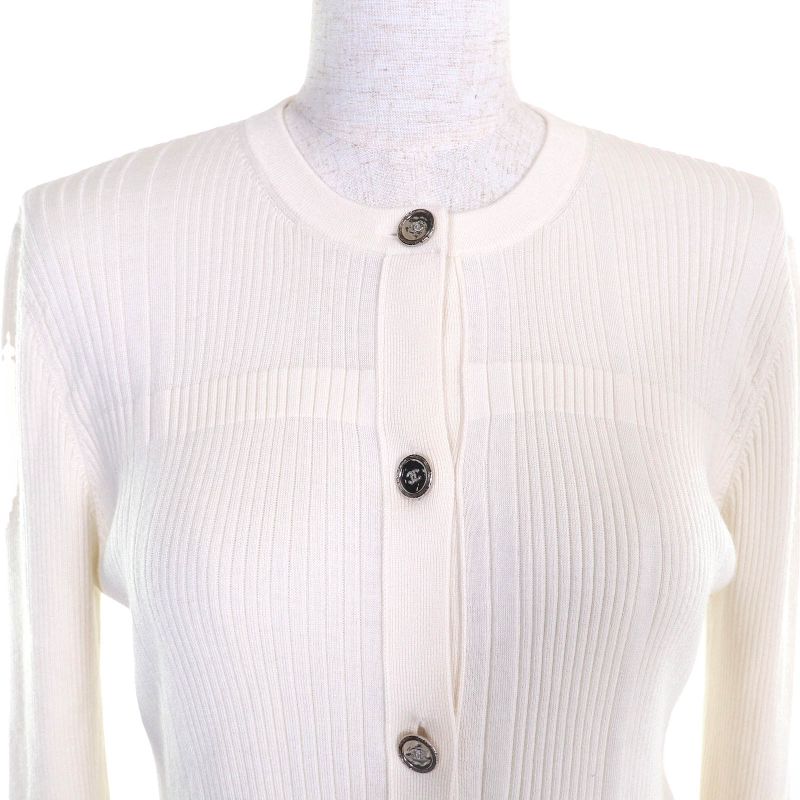 CHANEL 25SS P78678 Cashmere Silk Coco Mark Button Long Sleeve Ribbed Knit