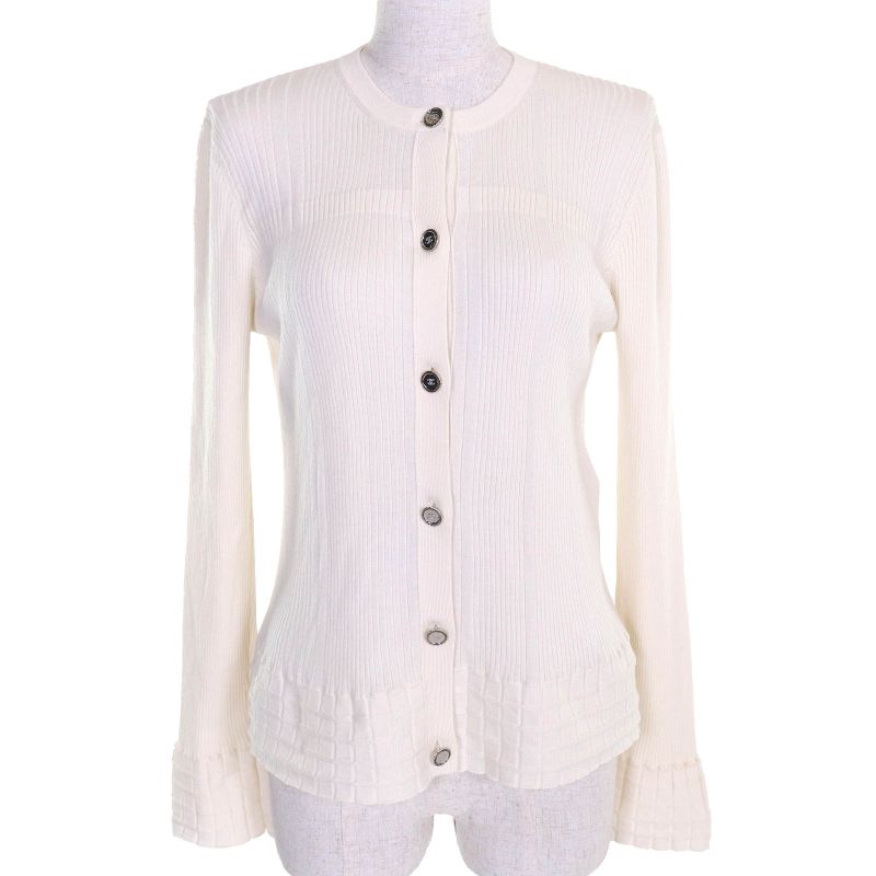 CHANEL 25SS P78678 Cashmere Silk Coco Mark Button Long Sleeve Ribbed Knit