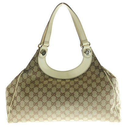 Gucci GG Canvas Tote Handbag Beige And White Canvas And Leather 154981 Gold