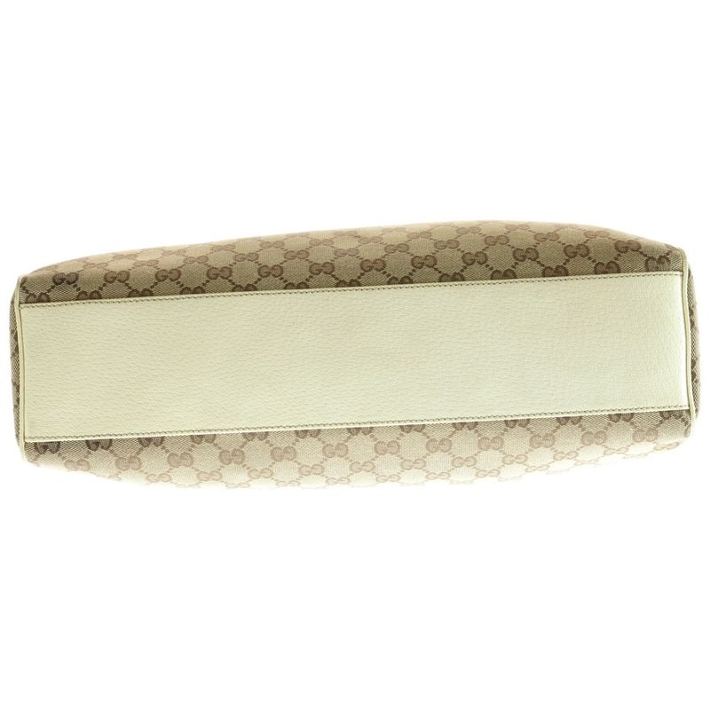 Gucci GG Canvas Tote Handbag Beige And White Canvas And Leather 154981 Gold