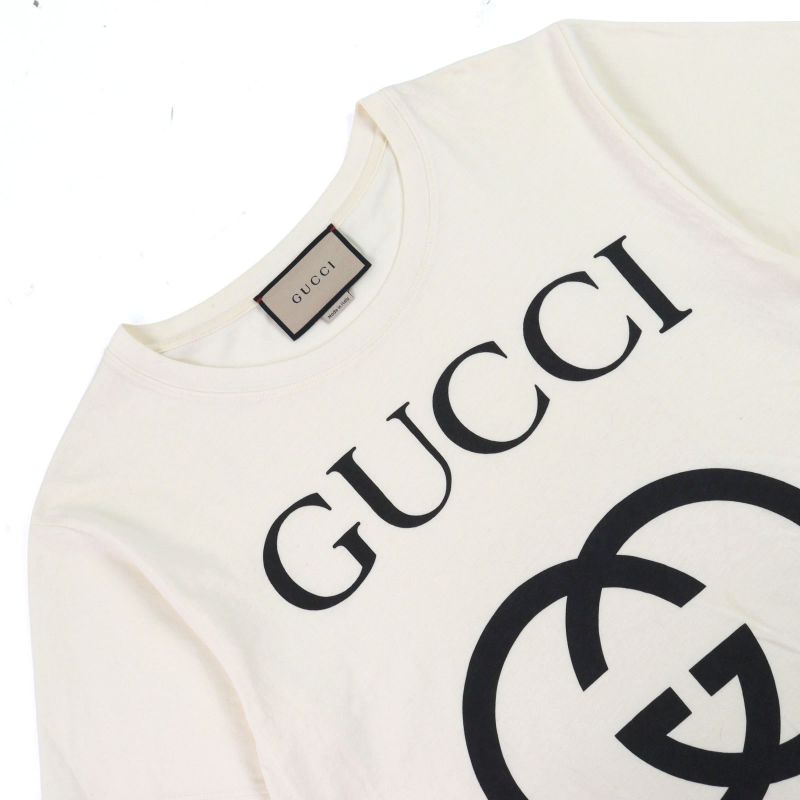 Gucci 493117 100% Cotton Interlocking G Logo Print Crew Neck Short Sleeve