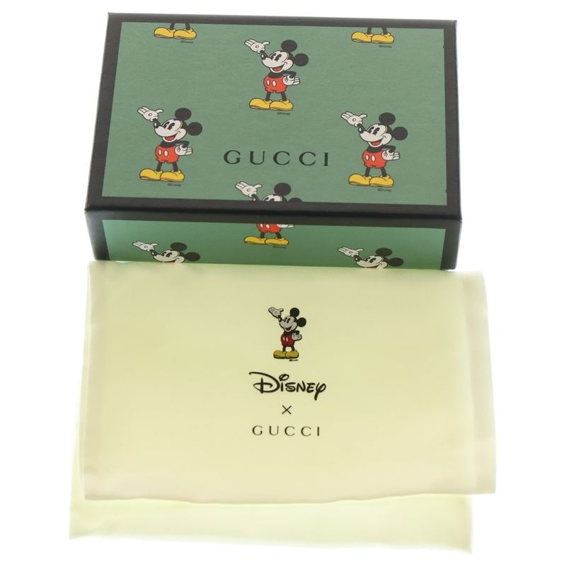 Gucci X Disney Compact Wallet Coin Case Brown Leather 602534 Gold Hardware