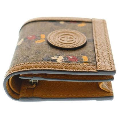 Gucci X Disney Compact Wallet Coin Case Brown Leather 602534 Gold Hardware