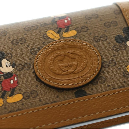 Gucci X Disney Compact Wallet Coin Case Brown Leather 602534 Gold Hardware