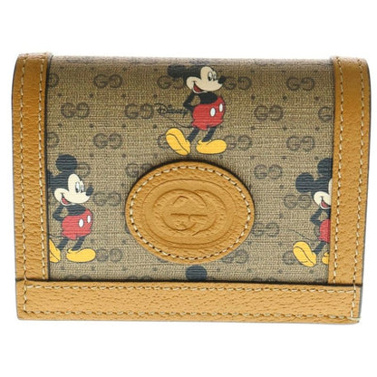 Gucci X Disney Compact Wallet Coin Case Brown Leather 602534 Gold Hardware