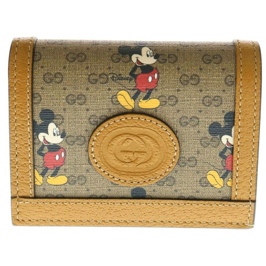 Gucci X Disney Compact Wallet Coin Case Brown Leather 602534 Gold Hardware
