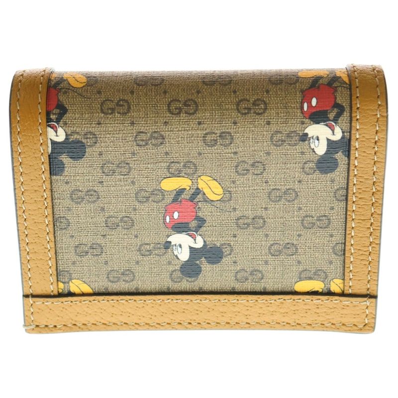 Gucci X Disney Compact Wallet Coin Case Brown Leather 602534 Gold Hardware