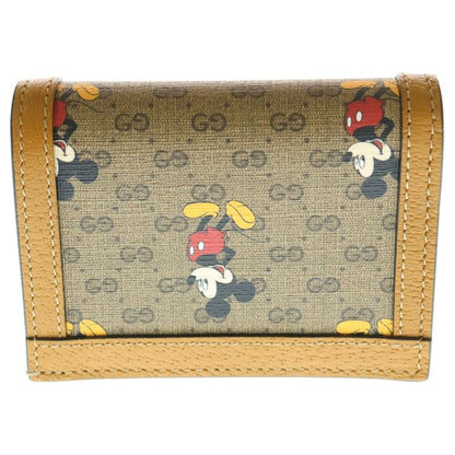 Gucci X Disney Compact Wallet Coin Case Brown Leather 602534 Gold Hardware