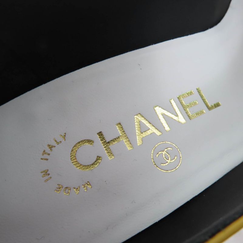 CHANEL 2023 G45053 Patent Leather Coco Mark Bicolor Pumps Yellow Black 37 With