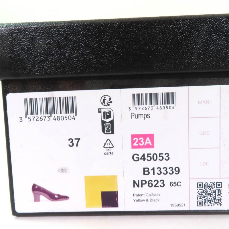 CHANEL 2023 G45053 Patent Leather Coco Mark Bicolor Pumps Yellow Black 37 With