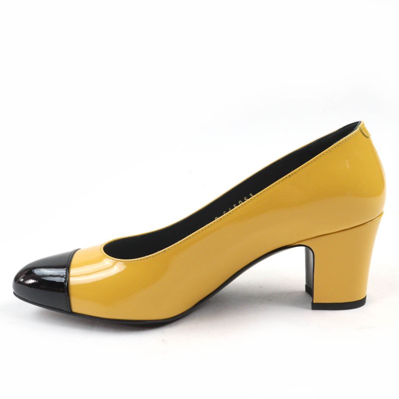CHANEL 2023 G45053 Patent Leather Coco Mark Bicolor Pumps Yellow Black 37 With