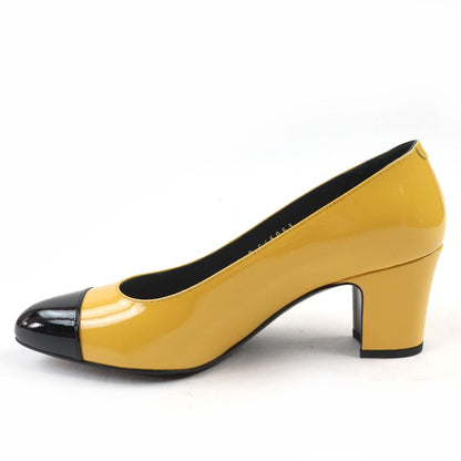 CHANEL 2023 G45053 Patent Leather Coco Mark Bicolor Pumps Yellow Black 37 With