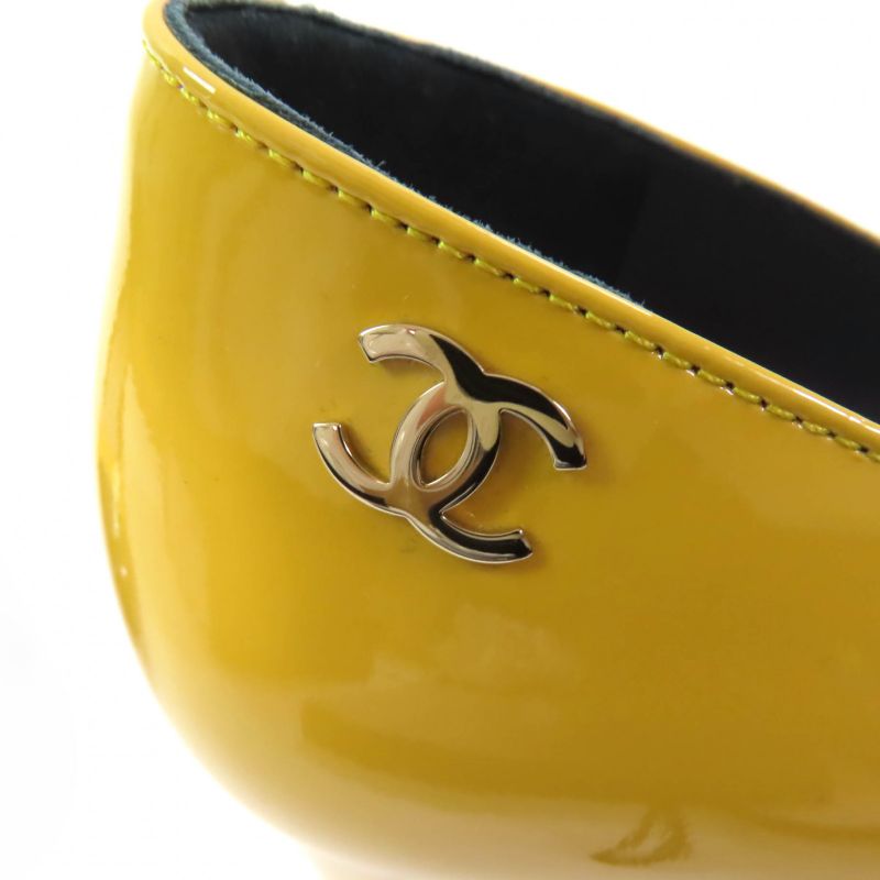CHANEL 2023 G45053 Patent Leather Coco Mark Bicolor Pumps Yellow Black 37 With