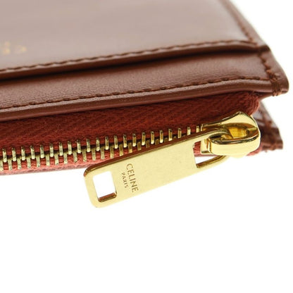 Celine Triomphe Compact Wallet Trifold Coin Case Orange Leather Gold Hardware