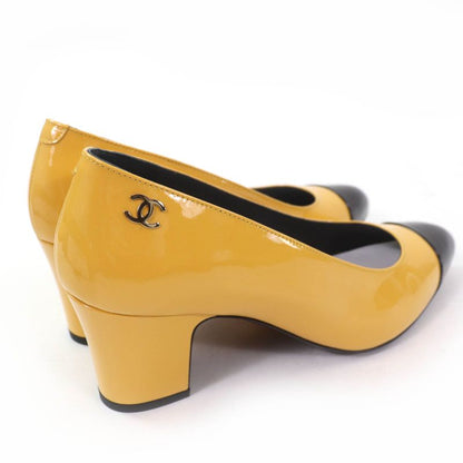 CHANEL 2023 G45053 Patent Leather Coco Mark Bicolor Pumps Yellow Black 37 With