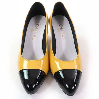 CHANEL 2023 G45053 Patent Leather Coco Mark Bicolor Pumps Yellow Black 37 With