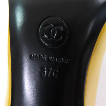 CHANEL 2023 G45053 Patent Leather Coco Mark Bicolor Pumps Yellow Black 37 With