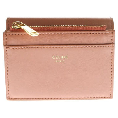 Celine Triomphe Compact Wallet Trifold Coin Case Orange Leather Gold Hardware